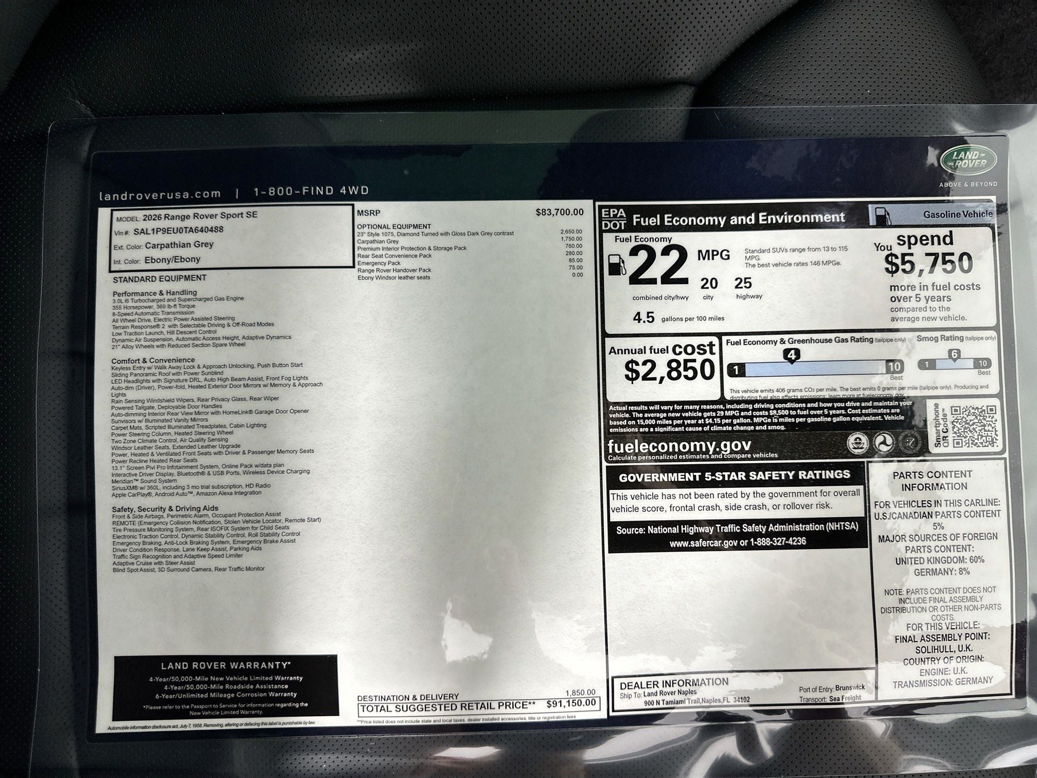 2026 Land Rover Range Rover Sport SE