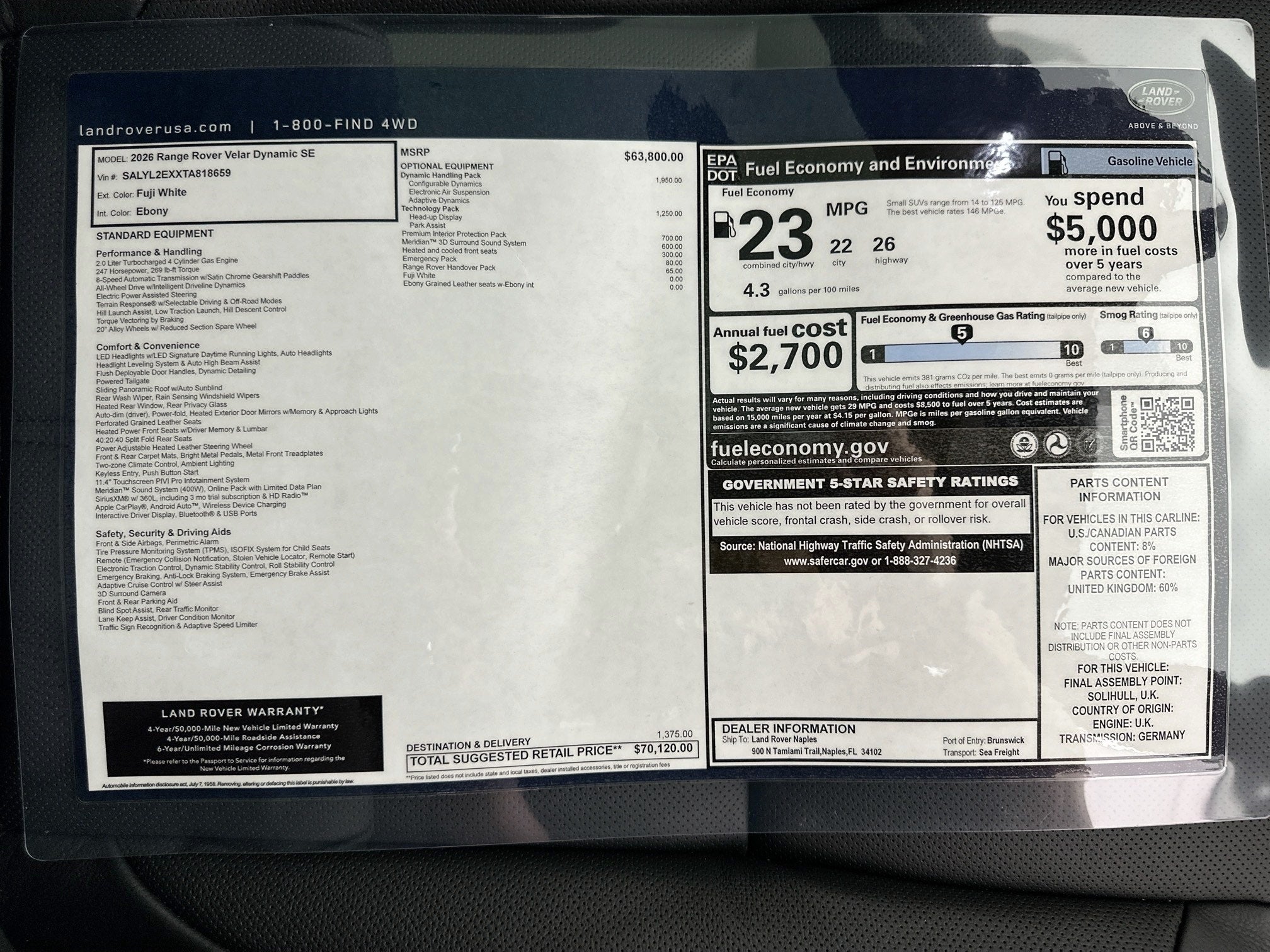 2026 Land Rover Range Rover Velar Dynamic SE