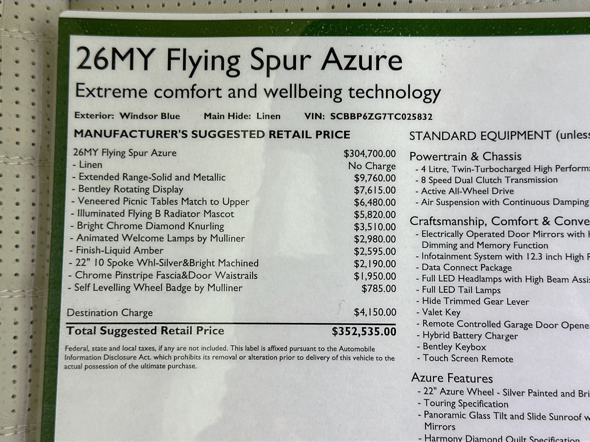 2026 Bentley Flying Spur Azure