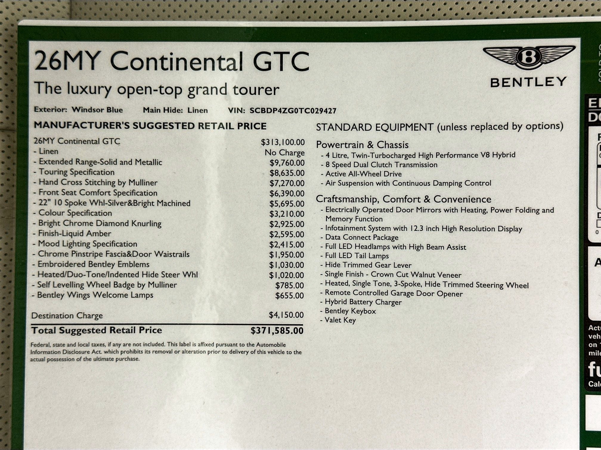 2026 Bentley Continental GTC Base