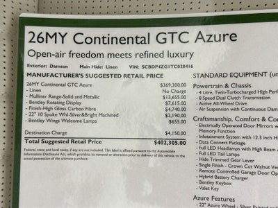 2026 Bentley Continental GTC Azure