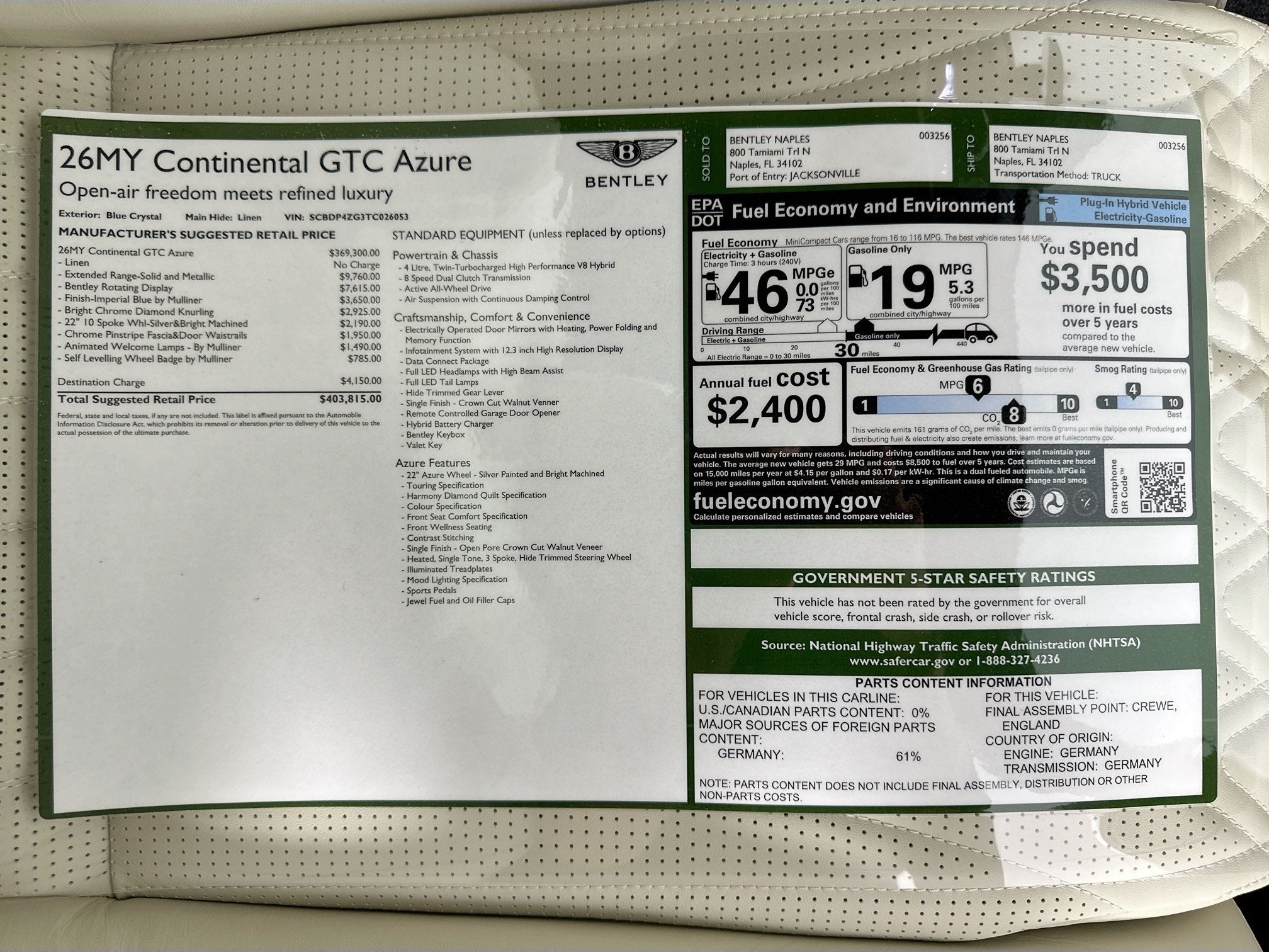 2026 Bentley Continental GTC Azure