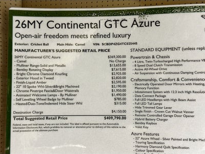 2026 Bentley Continental GTC Azure