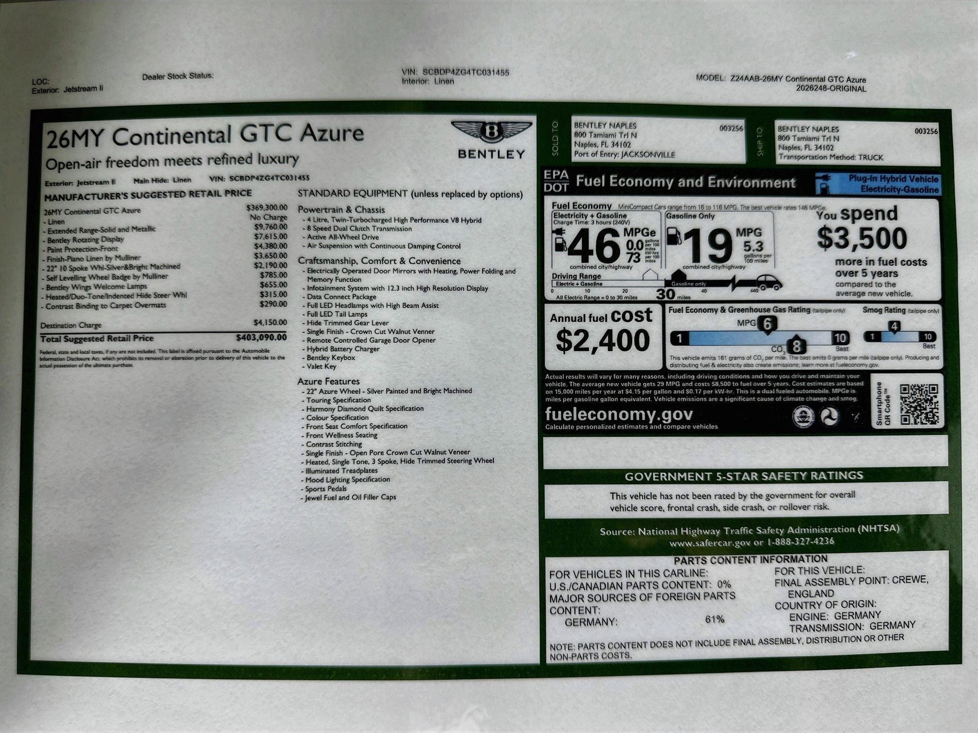 2026 Bentley Continental GTC Azure