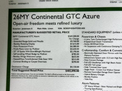 2026 Bentley Continental GTC Azure