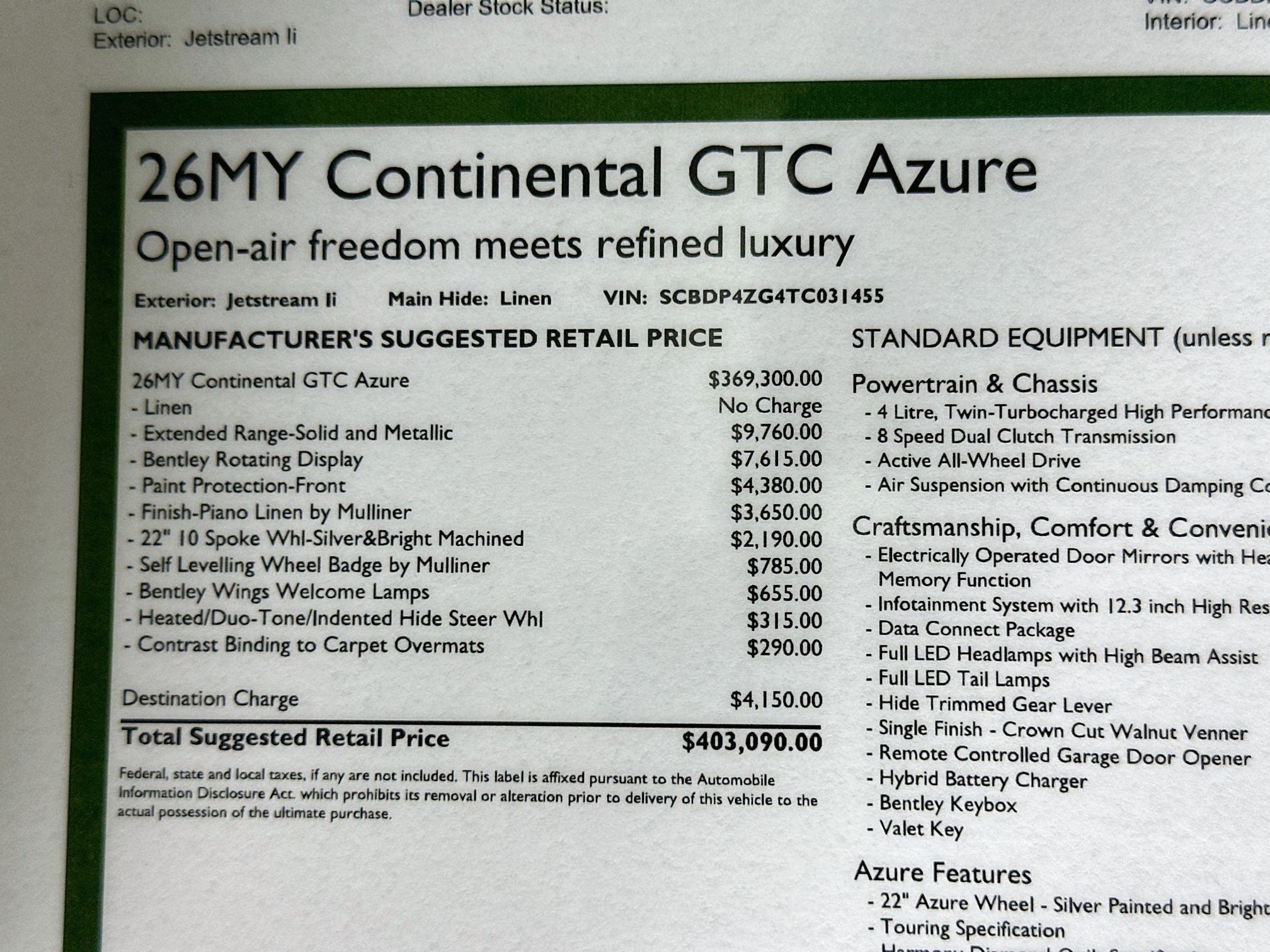 2026 Bentley Continental GTC Azure
