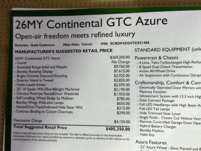 2026 Bentley Continental GTC Azure