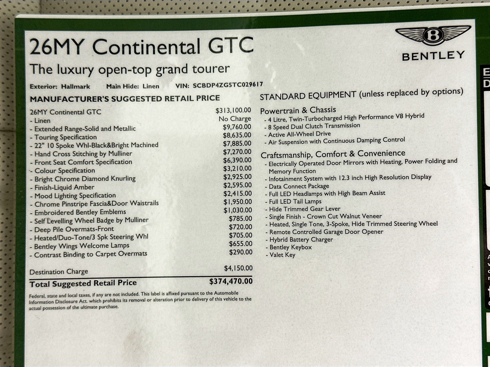 2026 Bentley Continental GTC Base