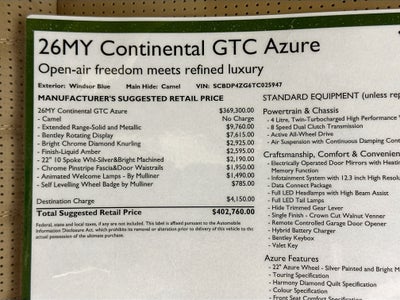 2026 Bentley Continental GTC Azure