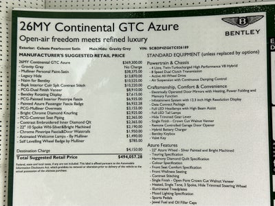 2026 Bentley Continental GTC Azure