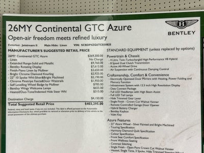 2026 Bentley Continental GTC Azure