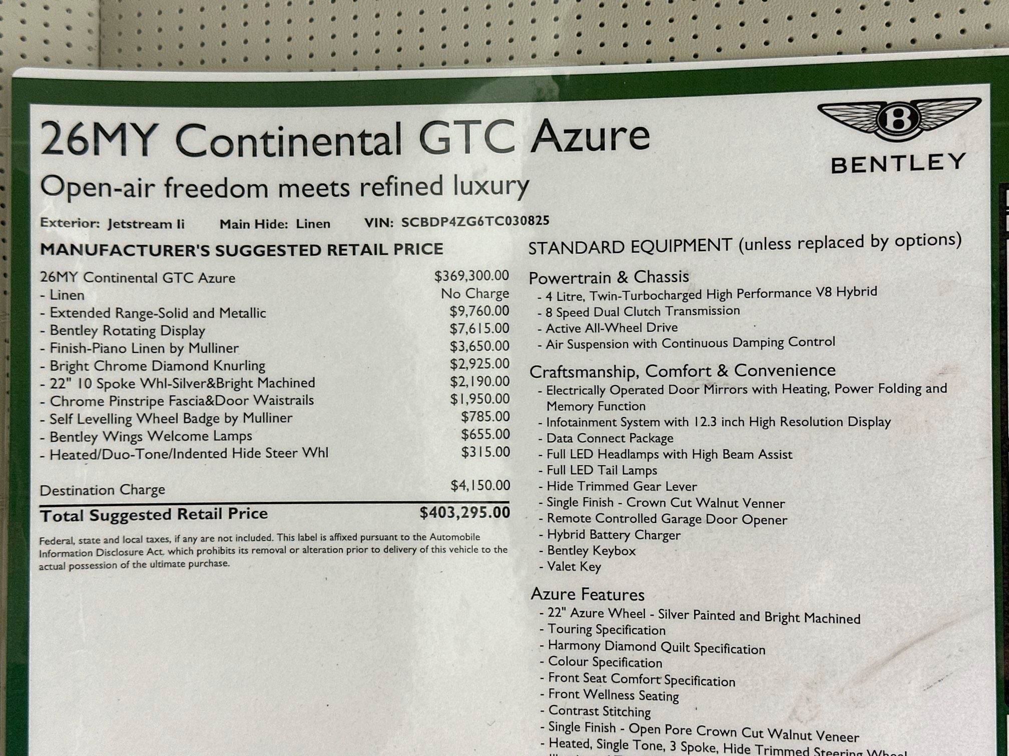 2026 Bentley Continental GTC Azure