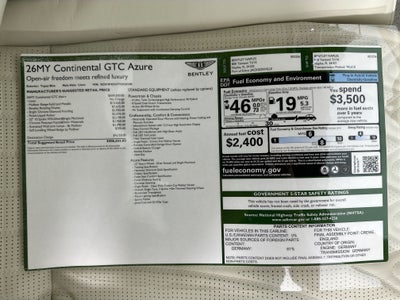 2026 Bentley Continental GTC Azure