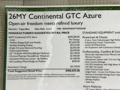 2026 Bentley Continental GTC Azure