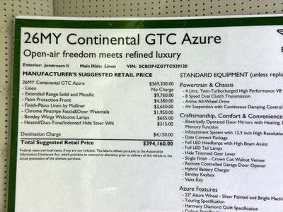 2026 Bentley Continental GTC Azure