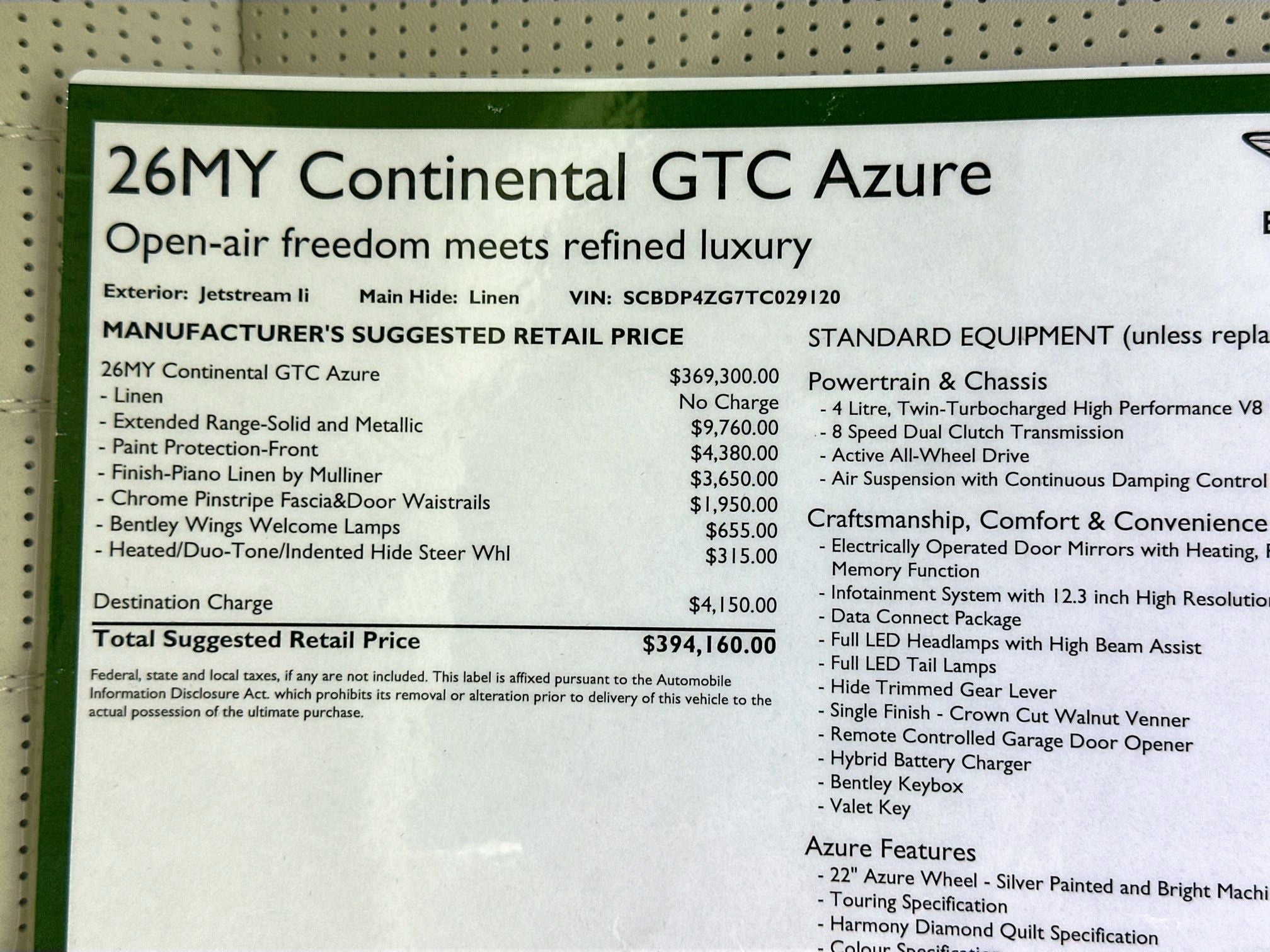 2026 Bentley Continental GTC Azure