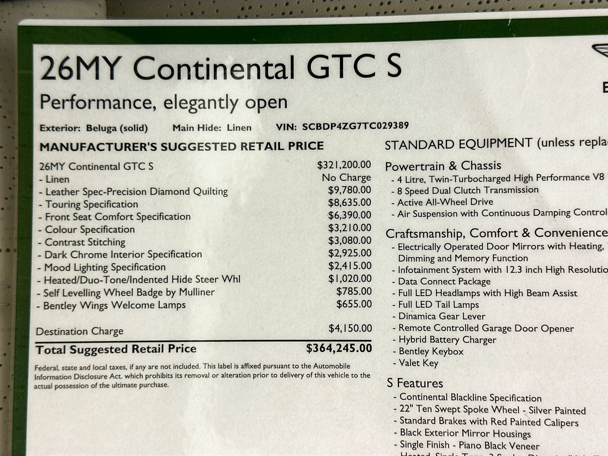 2026 Bentley Continental GTC S