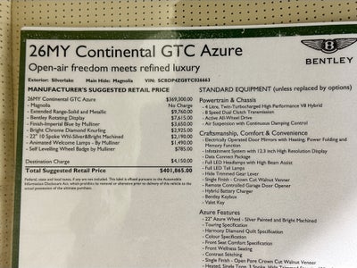 2026 Bentley Continental GTC Azure