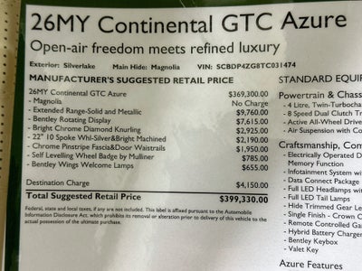 2026 Bentley Continental GTC Azure