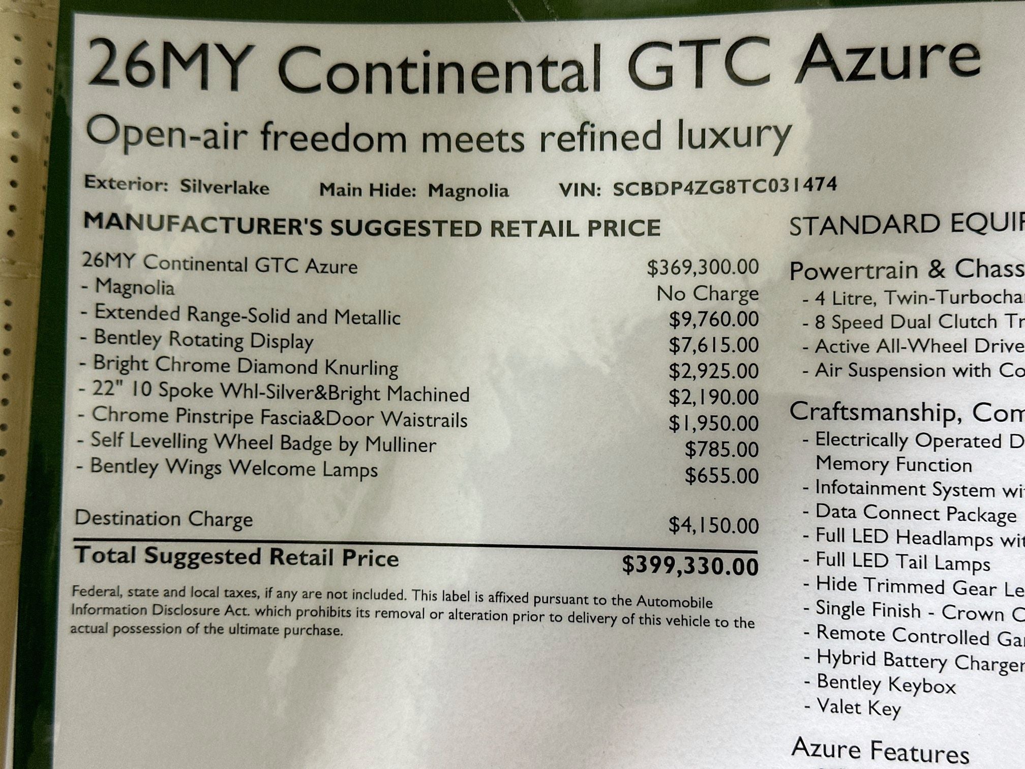 2026 Bentley Continental GTC Azure
