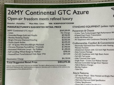 2026 Bentley Continental GTC Azure