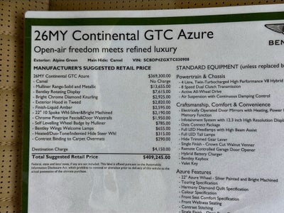 2026 Bentley Continental GTC Azure