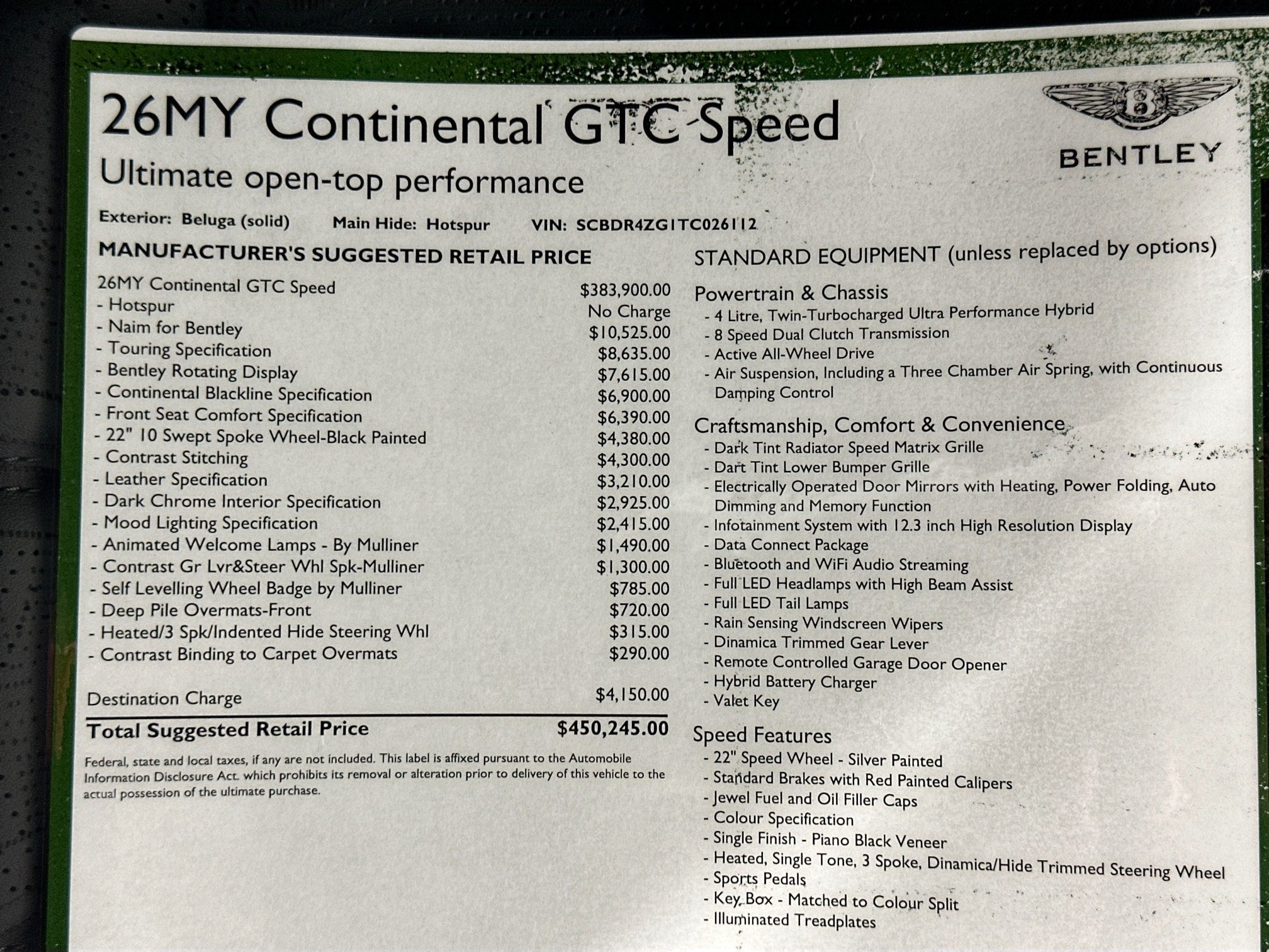 2026 Bentley Continental GTC Speed