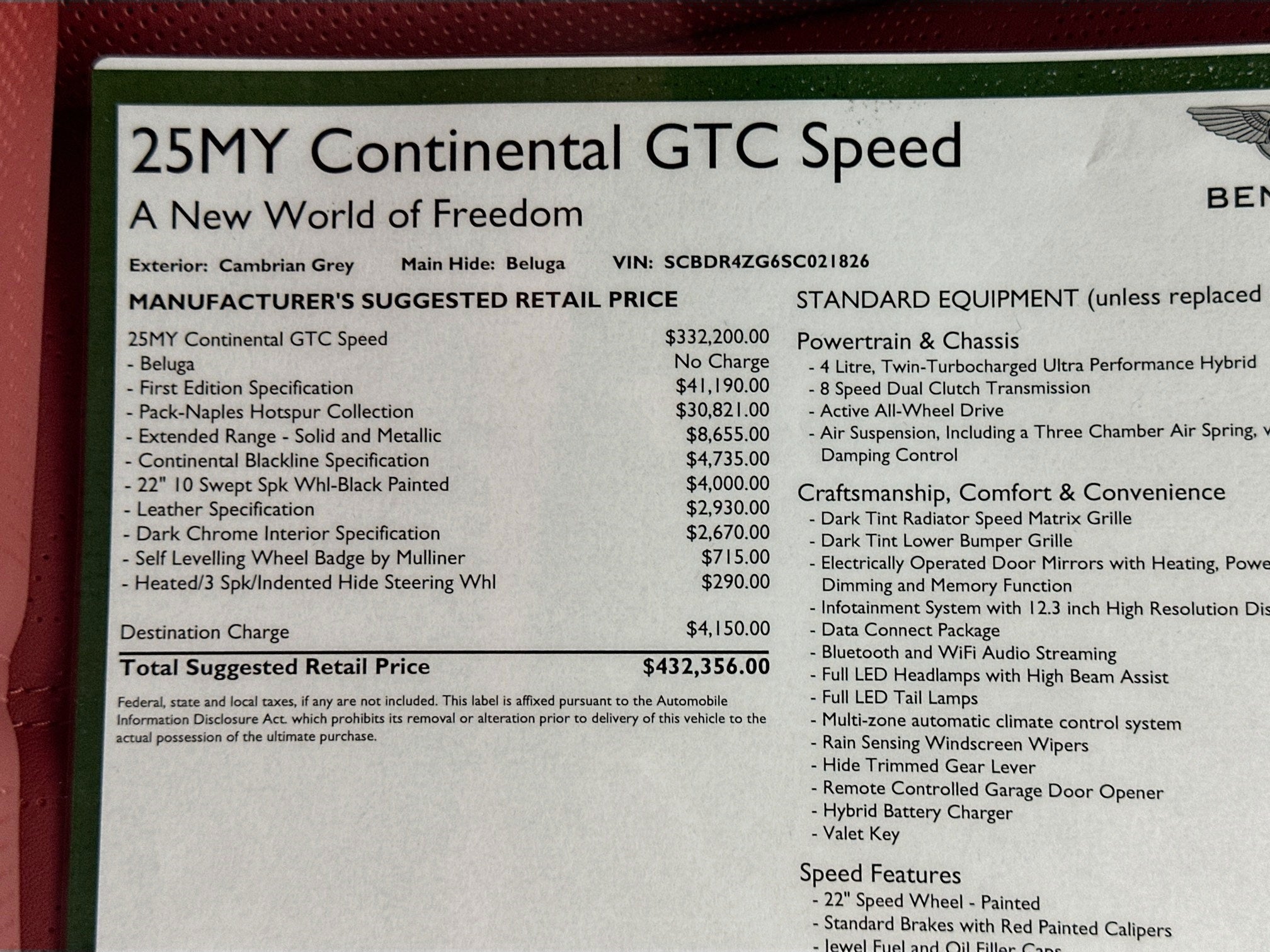 2025 Bentley Continental GTC Naples Edition