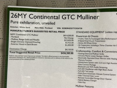 2026 Bentley Continental GTC Mulliner