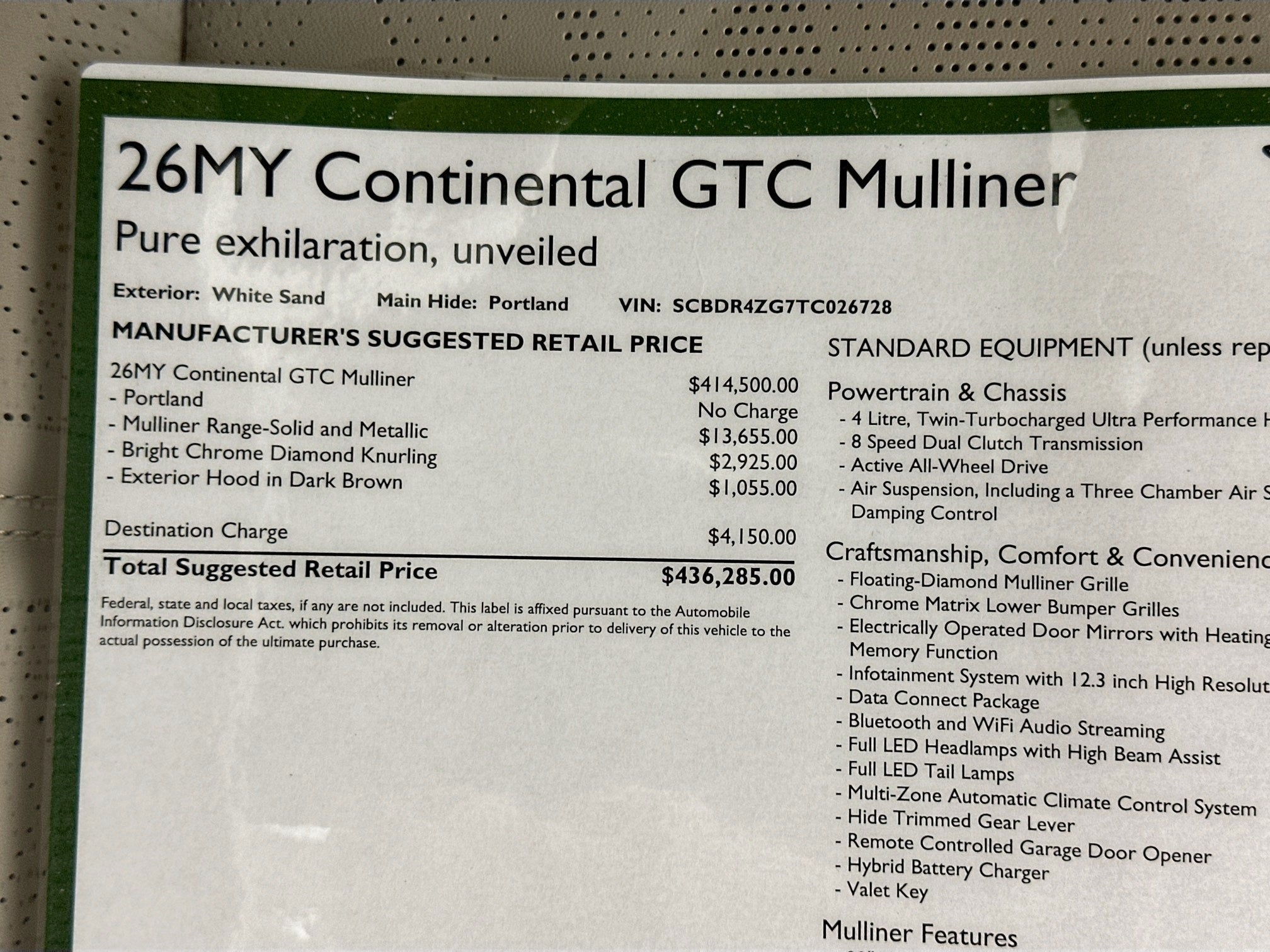 2026 Bentley Continental GTC Mulliner