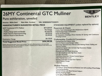 2026 Bentley Continental GTC Mulliner