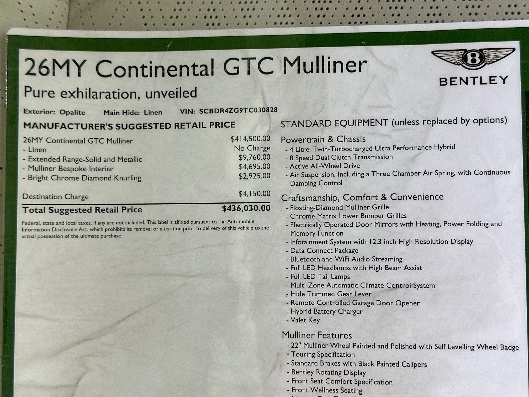 2026 Bentley Continental GTC Mulliner
