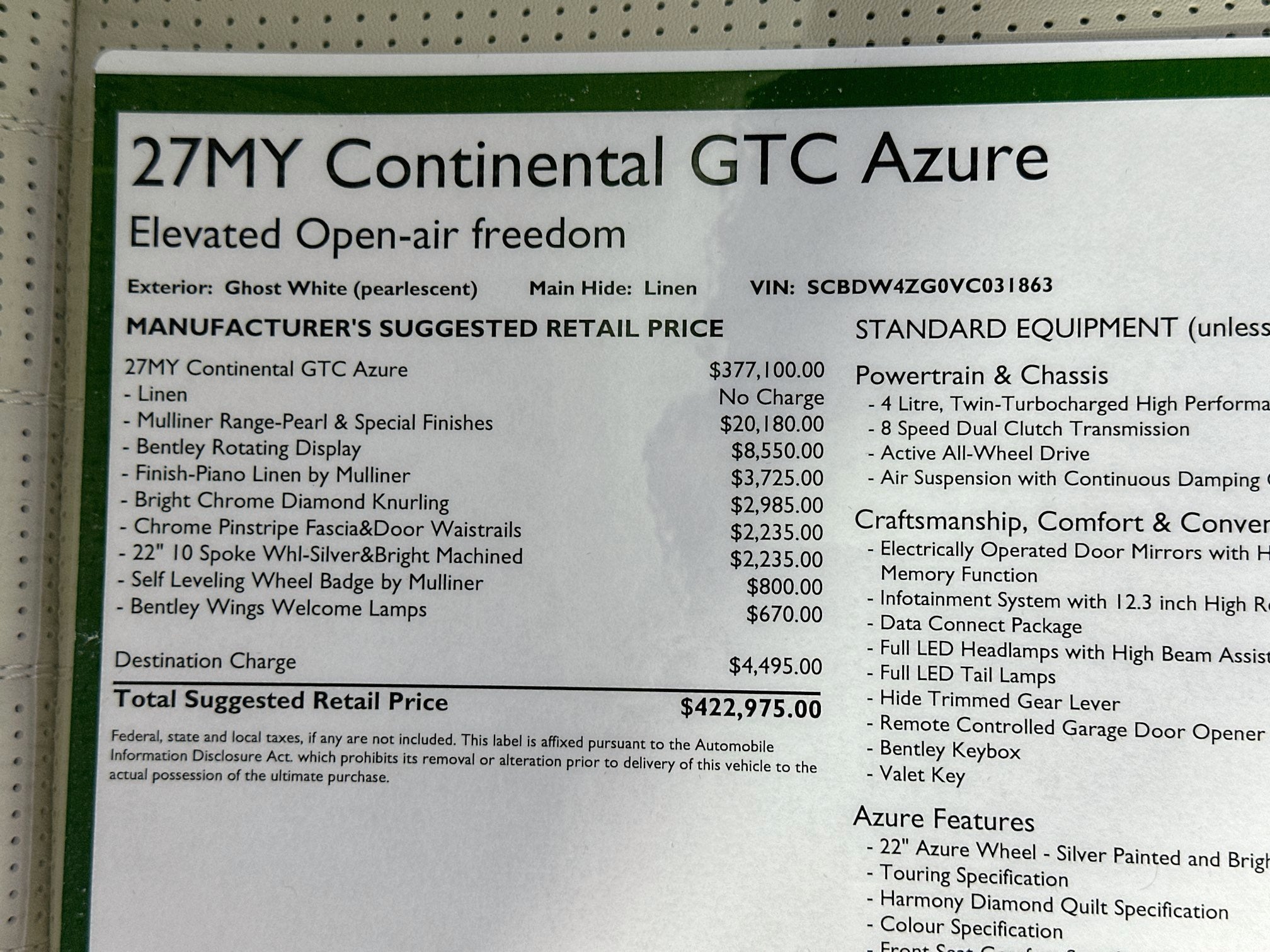 2027 Bentley Continental GTC Azure