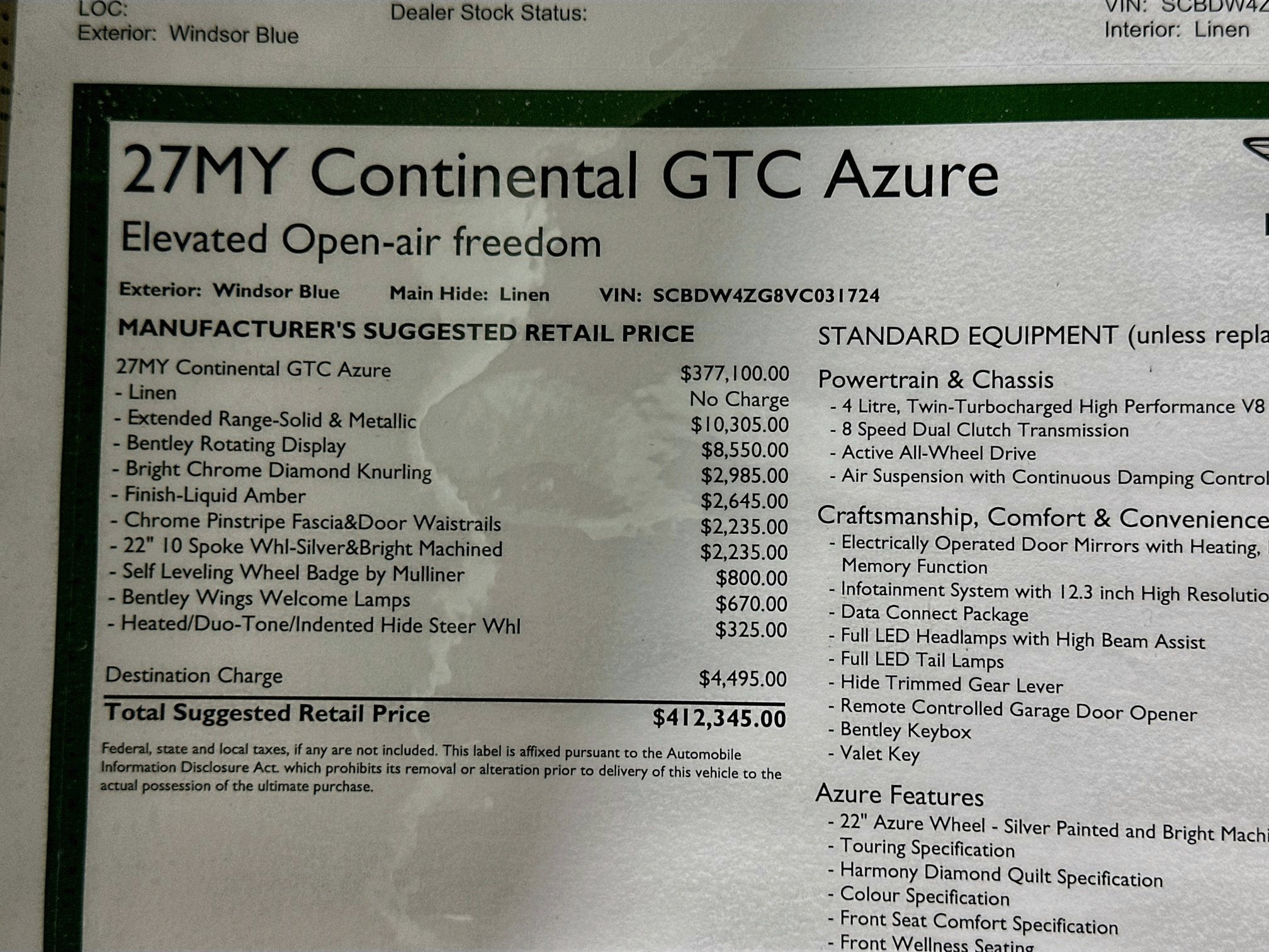 2027 Bentley Continental GTC Azure
