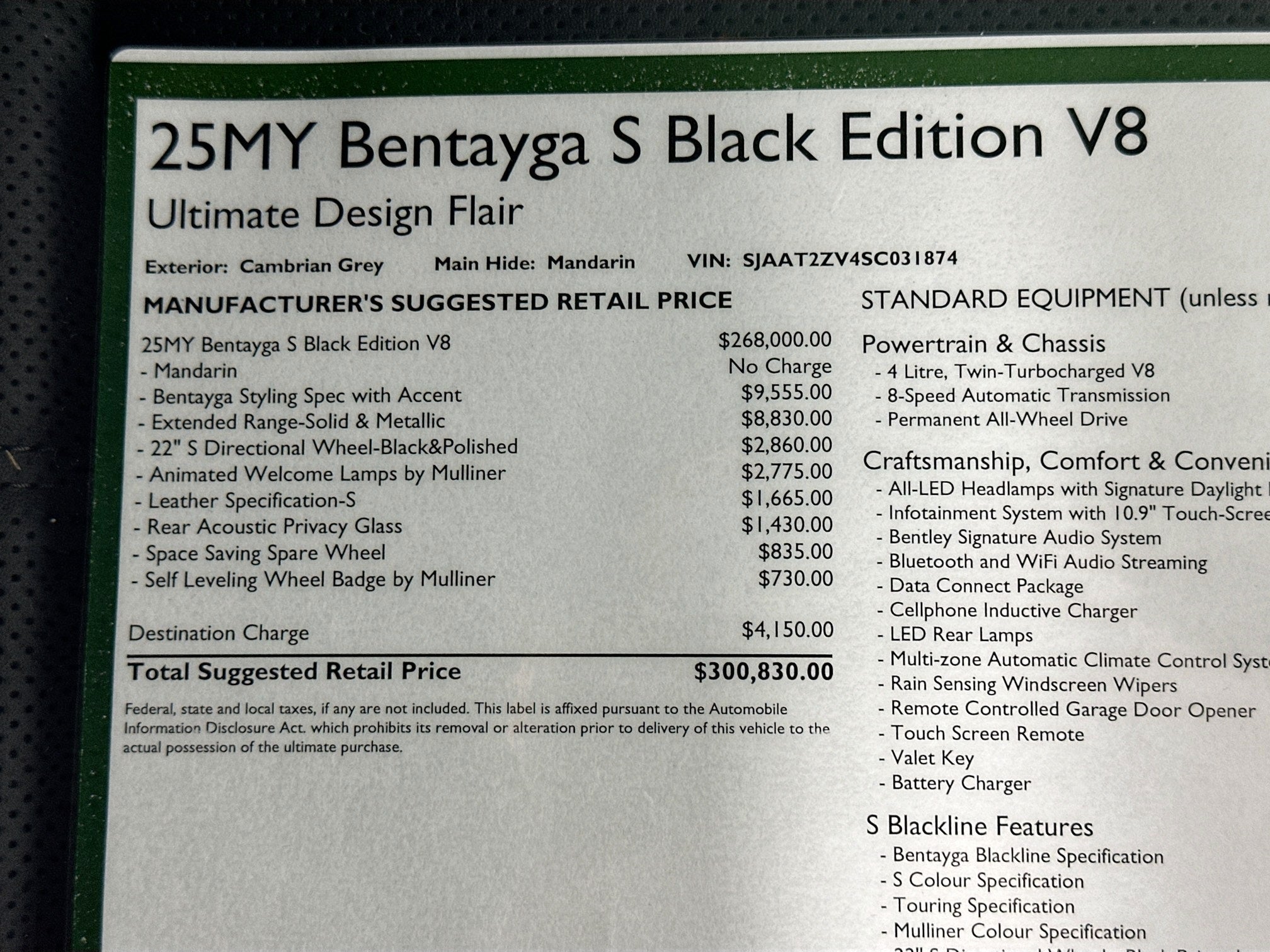 2025 Bentley Bentayga S Black Edition