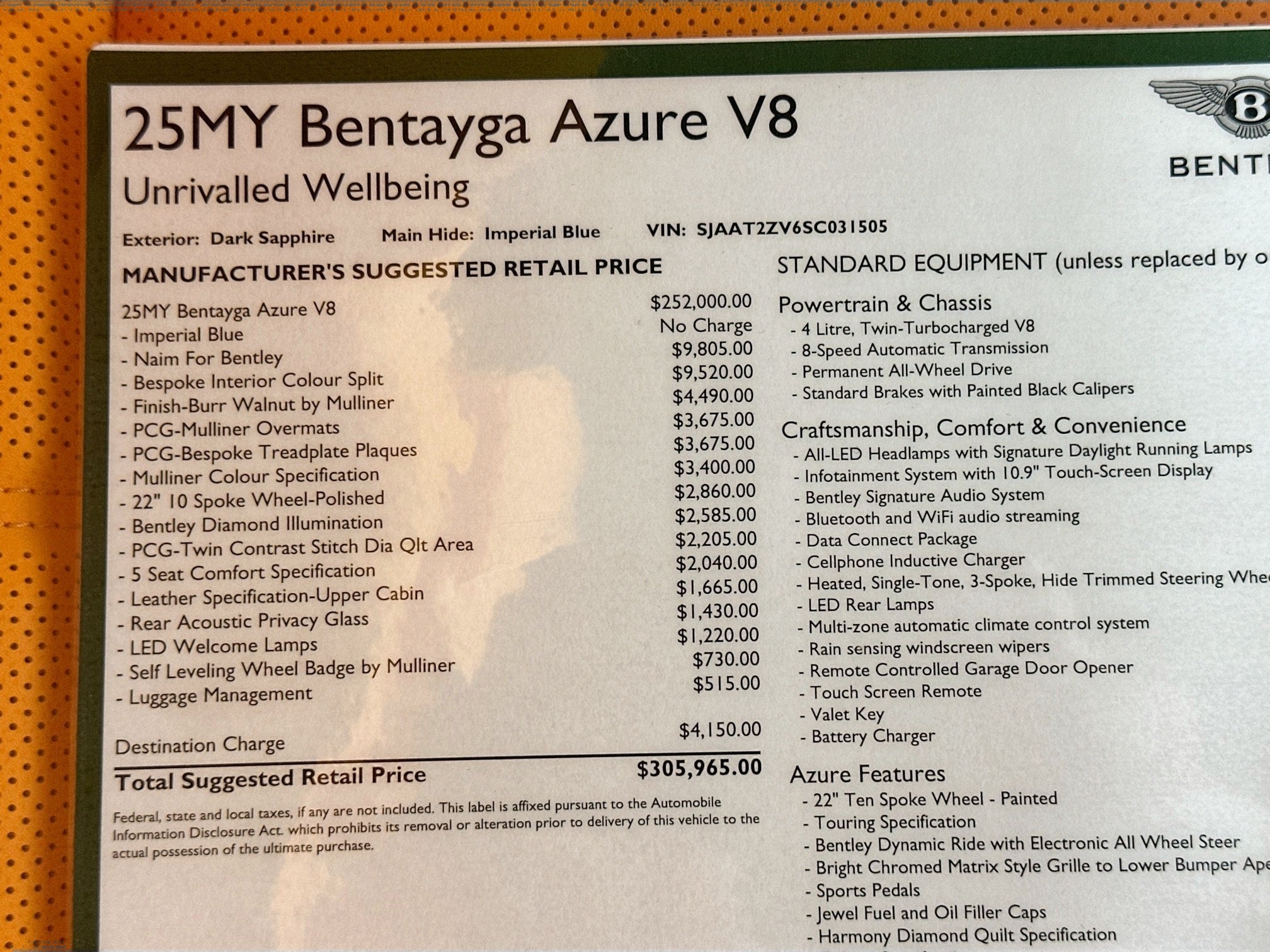 2025 Bentley Bentayga Azure Naples Edition